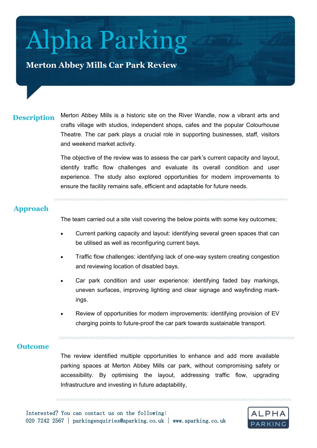 Merton Abbey Mills Car Park Review case study by Alpha Parking